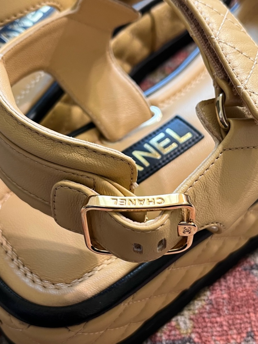 CHANEL Nude Leather Slingback Sandals with Gold-Tone Hardware - Picture 8 of 10